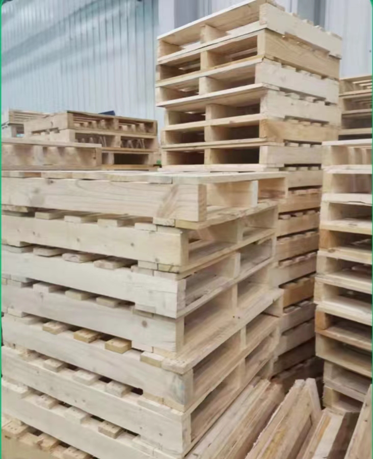 Solid wooden shipping pallet for warehouse storage, logistics freight transport, DIY furniture transformation